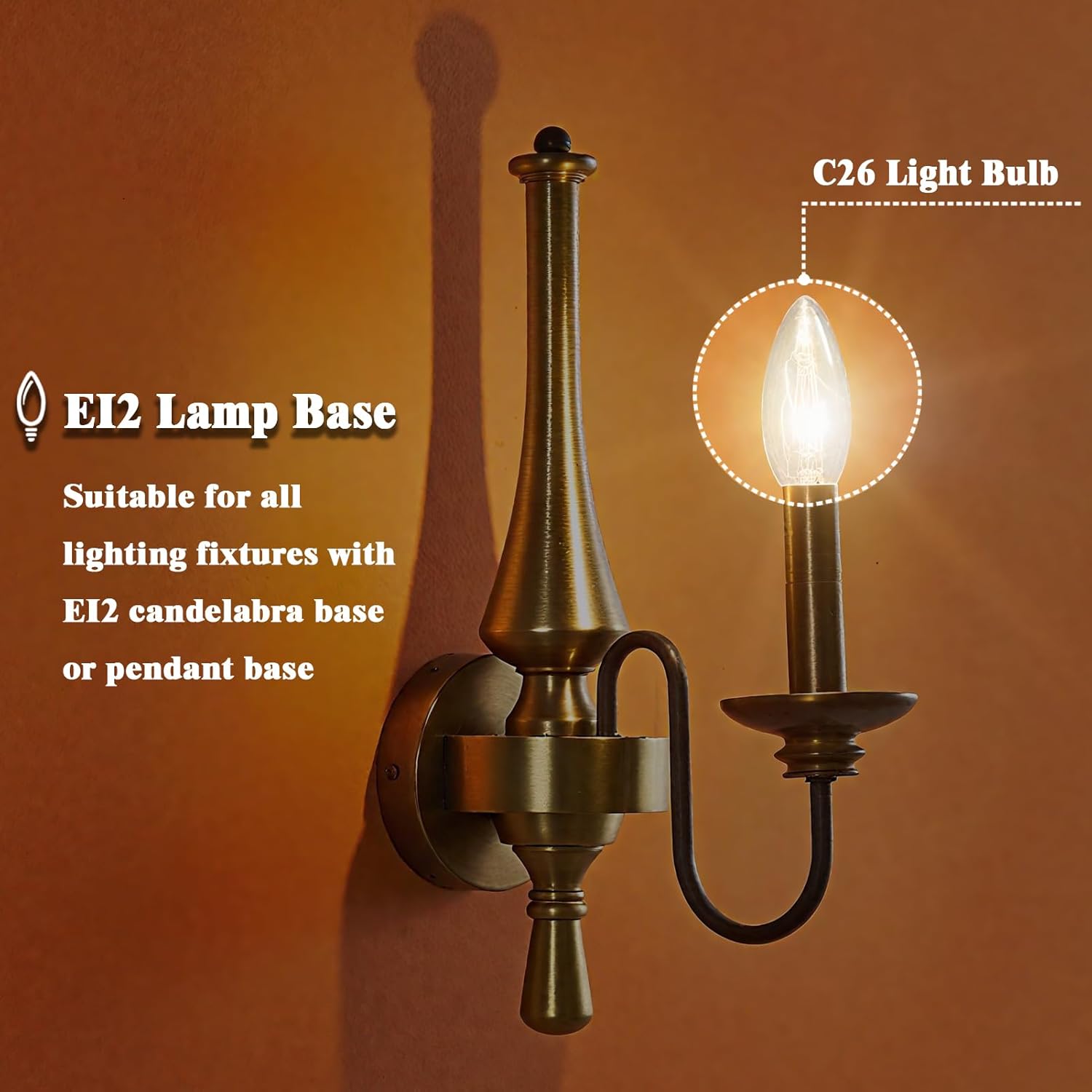 25 Pack Window Candle Bulbs, 7 Watt Clear E12 Night Light Bulb for Chandeliers, C26 Torpedo Candelabra Light Bulb