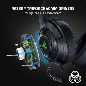 Razer Kraken V3 X USB - Wired USB Gaming Headset (ultra-lightweight at 285g, TriForce 40 mm drivers, HyperClear Cardioid Microphone, 7.1 surround sound, Chroma RGB) Black