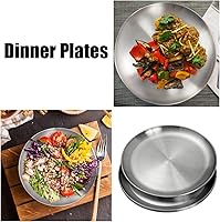 Vista 7 de Juego de platos de acero inoxidable de 10 pulgadas, platos de metal ligeros irrompibles para cena, no tóxicos, aptos para lavavajillas, sin BPA