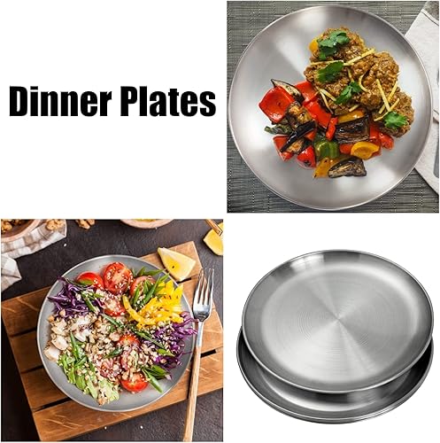Miniatura 7 de Juego de platos de acero inoxidable de 10 pulgadas, ligeros, irrompibles, no tóxicos, aptos para lavavajillas, sin BPA y saludables (4 piezas)