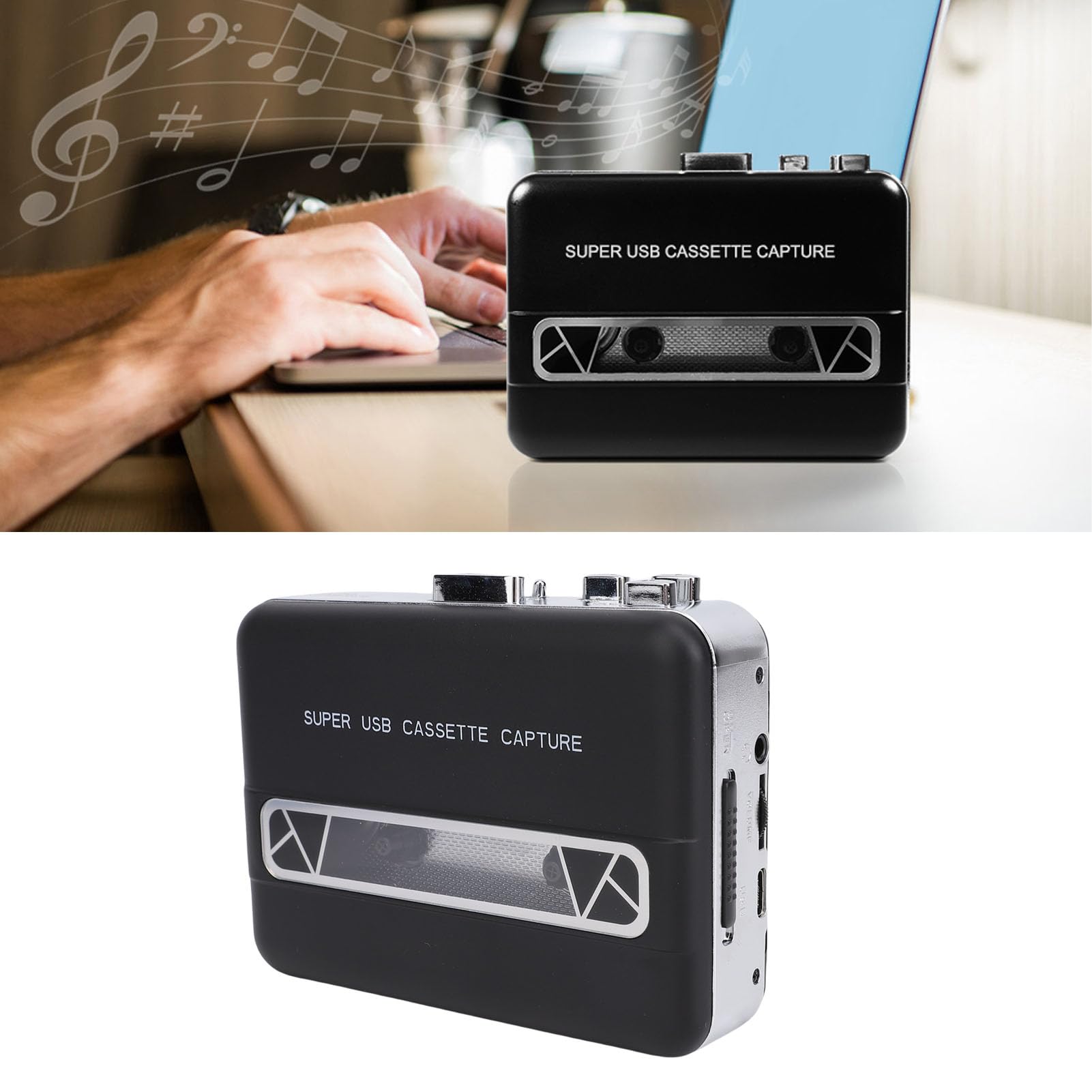 Ausla Odtwarzacz Kasetowy, Przenośny Rejestrator Konwerter z Wbudowanym Głośnikiem Gniazdo Słuchawkowe 3,5 Mm Konwersja USB MP3 do Laptopa PC Nagrywarka CD