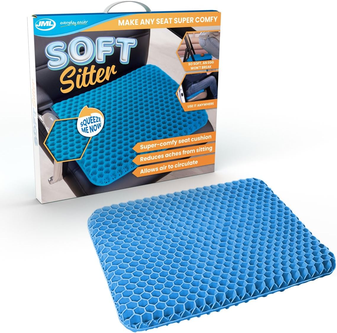 JML ソフトシッター ハニカムクッション - ジェルシートクッション サポートと柔軟性 自宅 オフィス ゲーム カーシートパッド - 軽量 耐久性 通気性 一日中快適 姿勢 ブルー