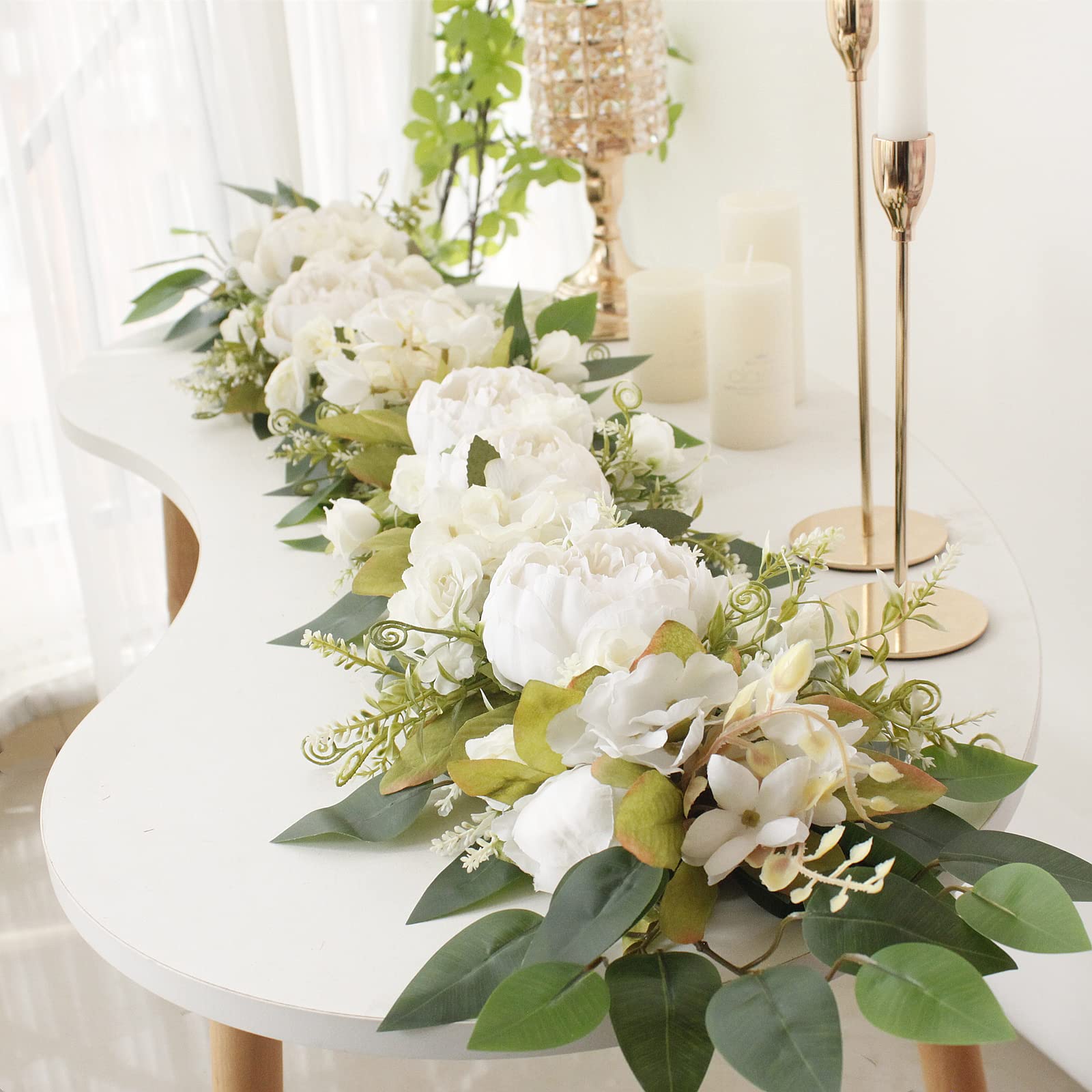 Hochzeitsbogen-Blumen-Set, 2 Stück, Künstliche Rosen-Hortensien-Blumengirlanden, Künstliche Pfingstrosen-Blumengirlanden, Hochzeits-Willkommensschilder für Hochzeitsempfang,(#2)