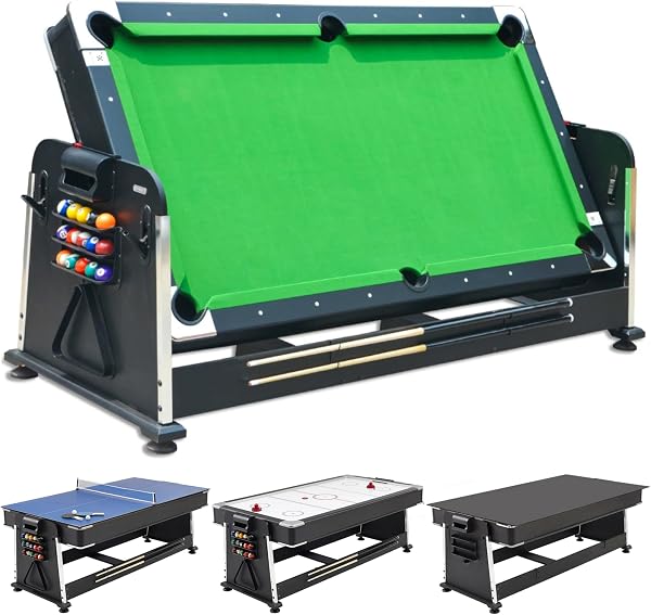 DEVESSPORT Multijuego Giratorio 4 en 1 Olimpus | Mesa de Billar, Air Hockey, Ping-Pong y Mesa de Comedor | 203.5x112x81 cm | Incluye Todos los Accesorios para los 3 Juegos - 1