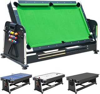 DEVESSPORT Multijuego Giratorio 4 en 1 Olimpus | Mesa de Billar, Air Hockey, Ping-Pong y Mesa de Comedor | 203.5x112x81 cm | Incluye Todos los Accesorios para los 3 Juegos