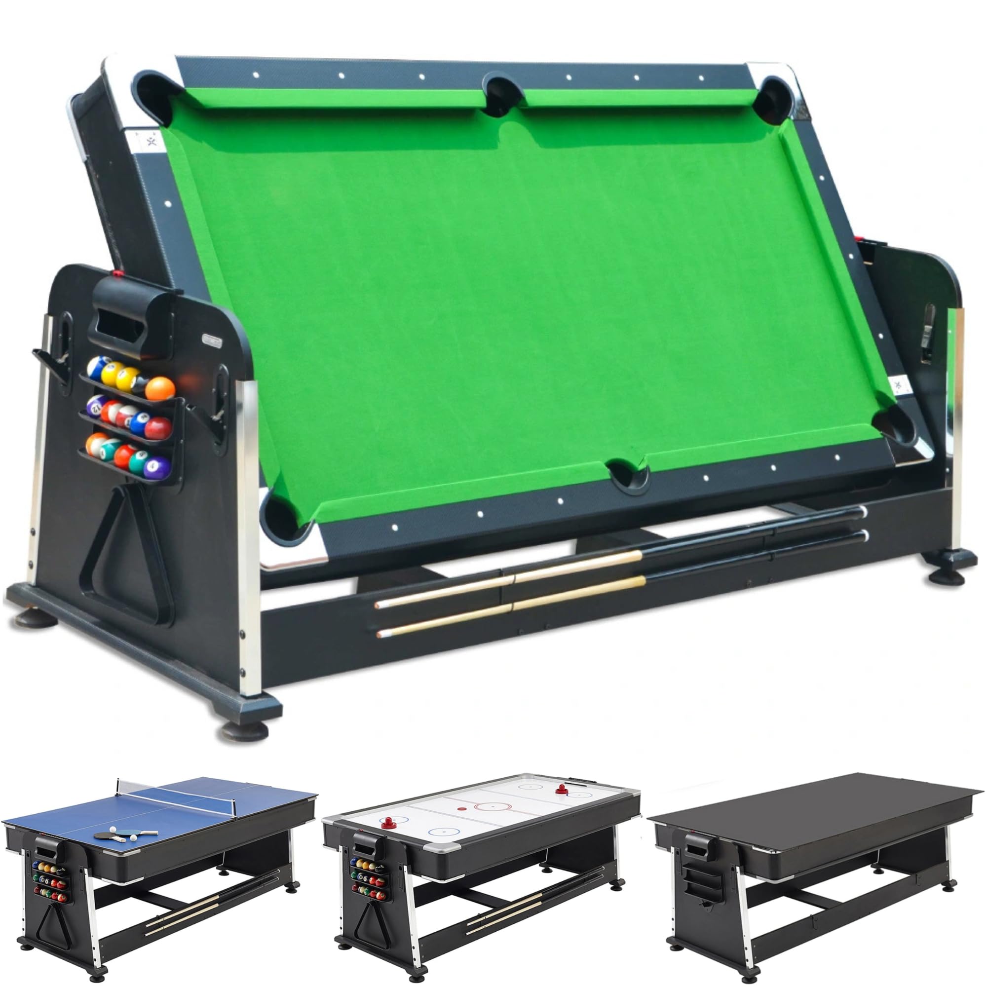 DEVESSPORT Multijuego Giratorio 4 en 1 Olimpus | Mesa de Billar, Air Hockey, Ping-Pong y Mesa de Comedor | 203.5x112x81 cm | Incluye Todos los Accesorios para los 3 Juegos