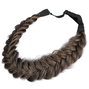 Messy Wide 2 Strands Synthetic Hair Braided Headband Hairpiece Women Girl Beauty accessory, 62g/2.1 oz Dark Brown