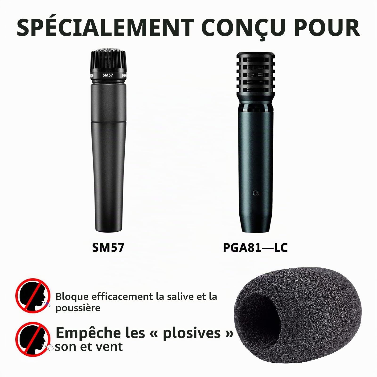 Geekria Bonnette Anti-Pop for Creators Compatible avec Les Microphones Shure SM57-LCE et PGA81-LC, Protection Anti-Vent pour Micro, Filtre en mousseéponge (Noir, Lot de 2)