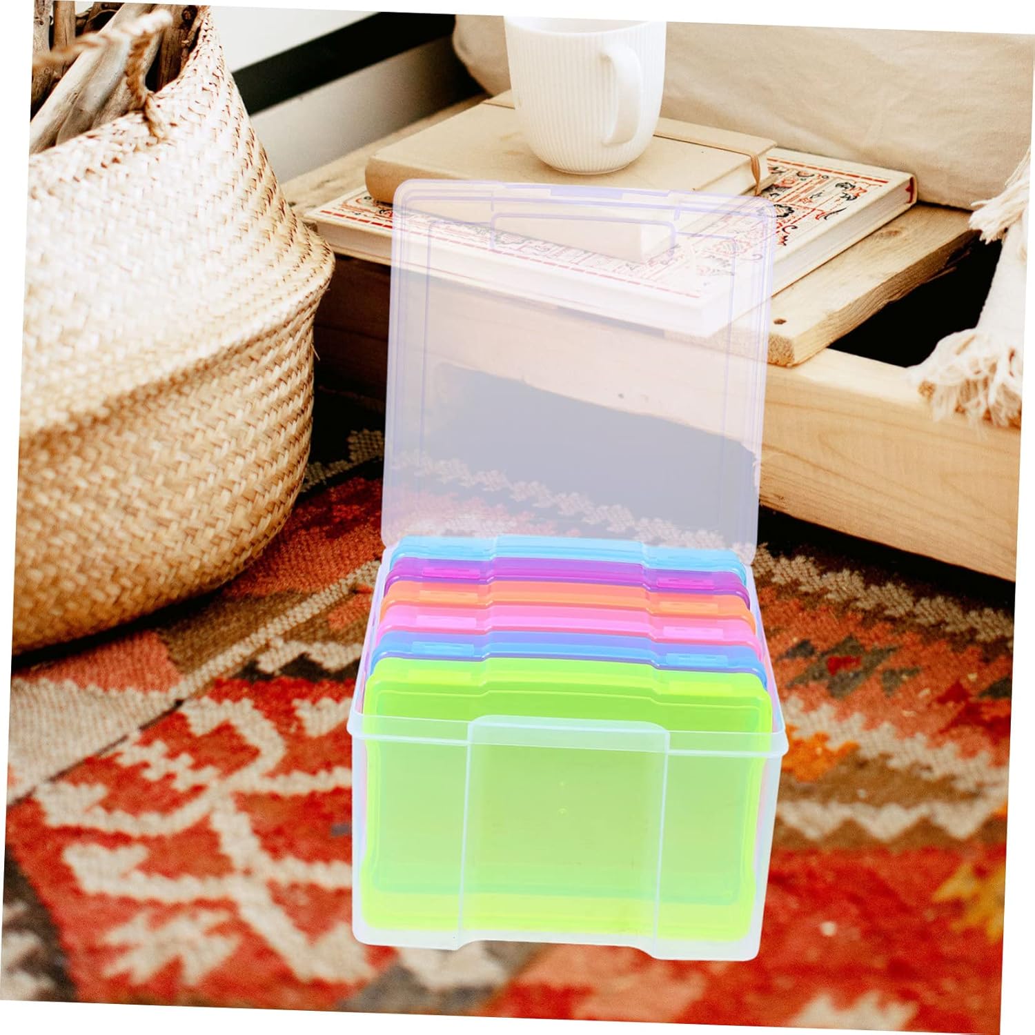 Mobestech 5x7 Classified Photo Storage Case Multi-function Plastic Organizer for Photos and Cards Sturdy Storage Box for Crafting and Family Use