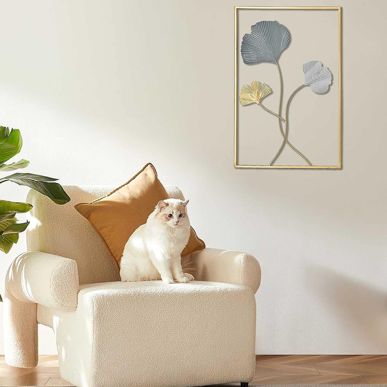 LIOTIZ Wall Decor Modern Wall Sculpture for Living Room, Golden Leaf Room Decor Metal Wall Hanging Art Deco,Ginkgo Leaf Hanging Wall Art Sculpture for Home Decor Ornaments (Gold Ginkgo) 3