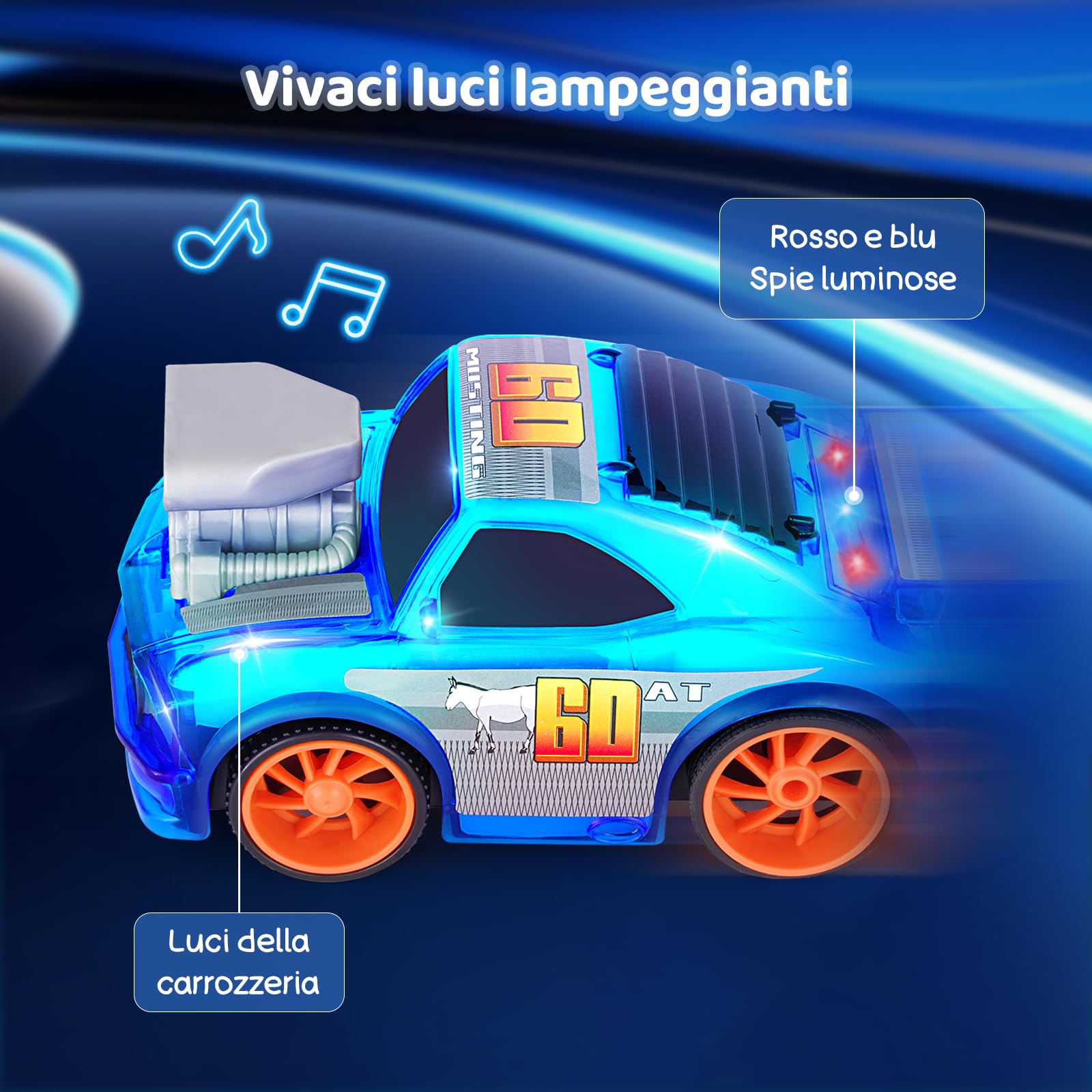 SGILE Auto da corsa telecomandata, macchina telecomandata a 2,4 Ghz con luci a LED e suono musicale, macchinina telecomandata per bambini in età prescolare, ragazzi, ragazze, regalo di compleanno.