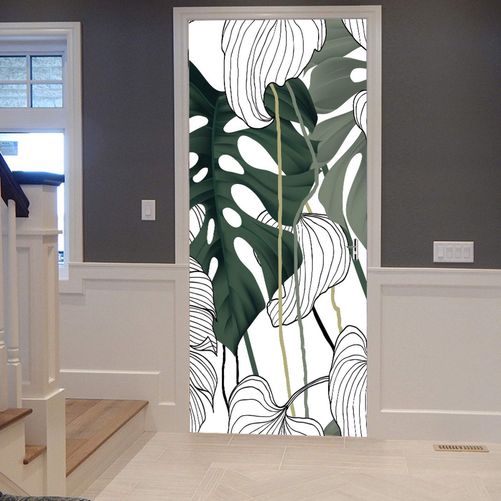 Sticker Porte Aquarelle Arbres Automne - 90x200 Cm, PVC - Autocollant Mural Amovible, Décoration Salon/chambre - 7