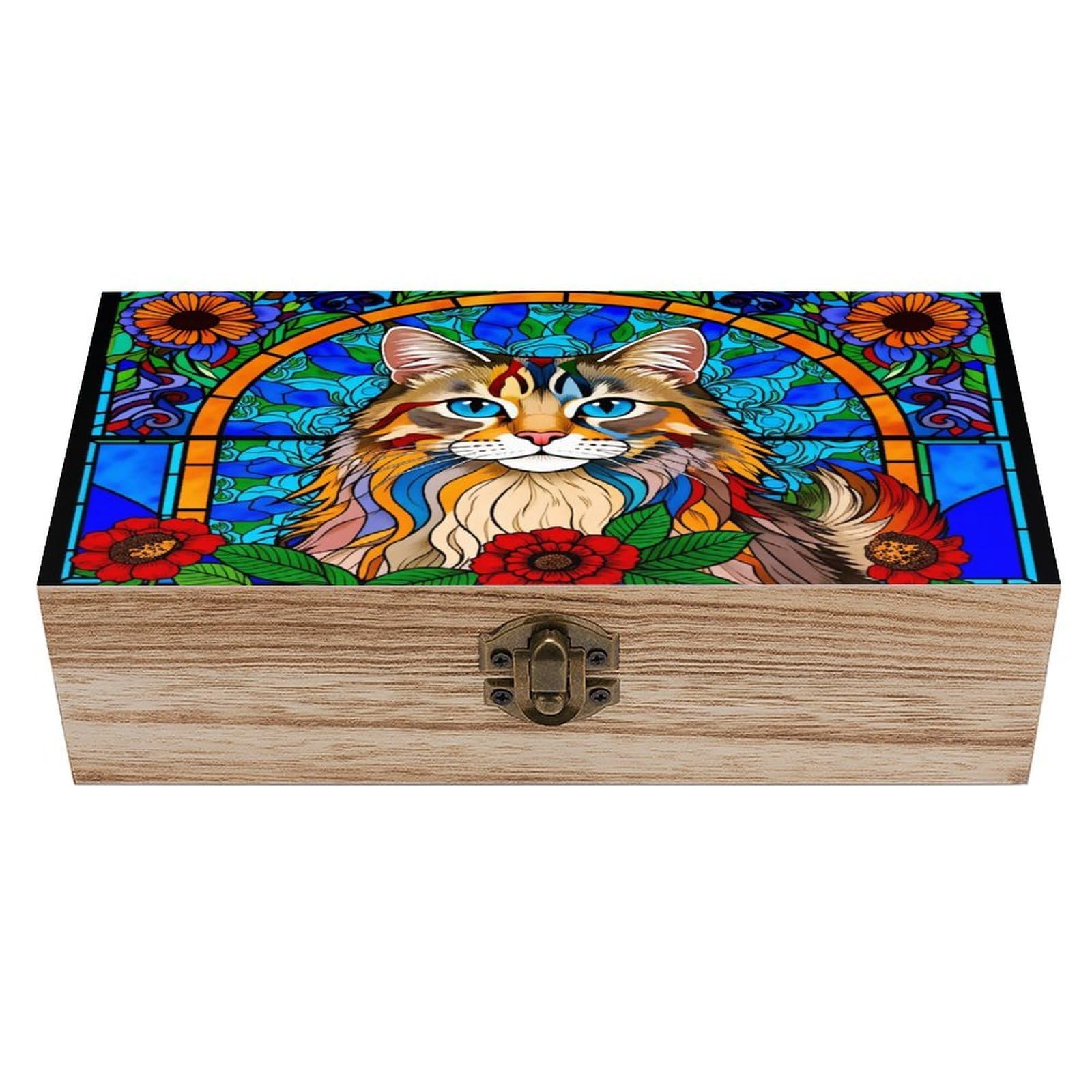 asbwuo Cute Cat Vintage Wooden Keepsake Box