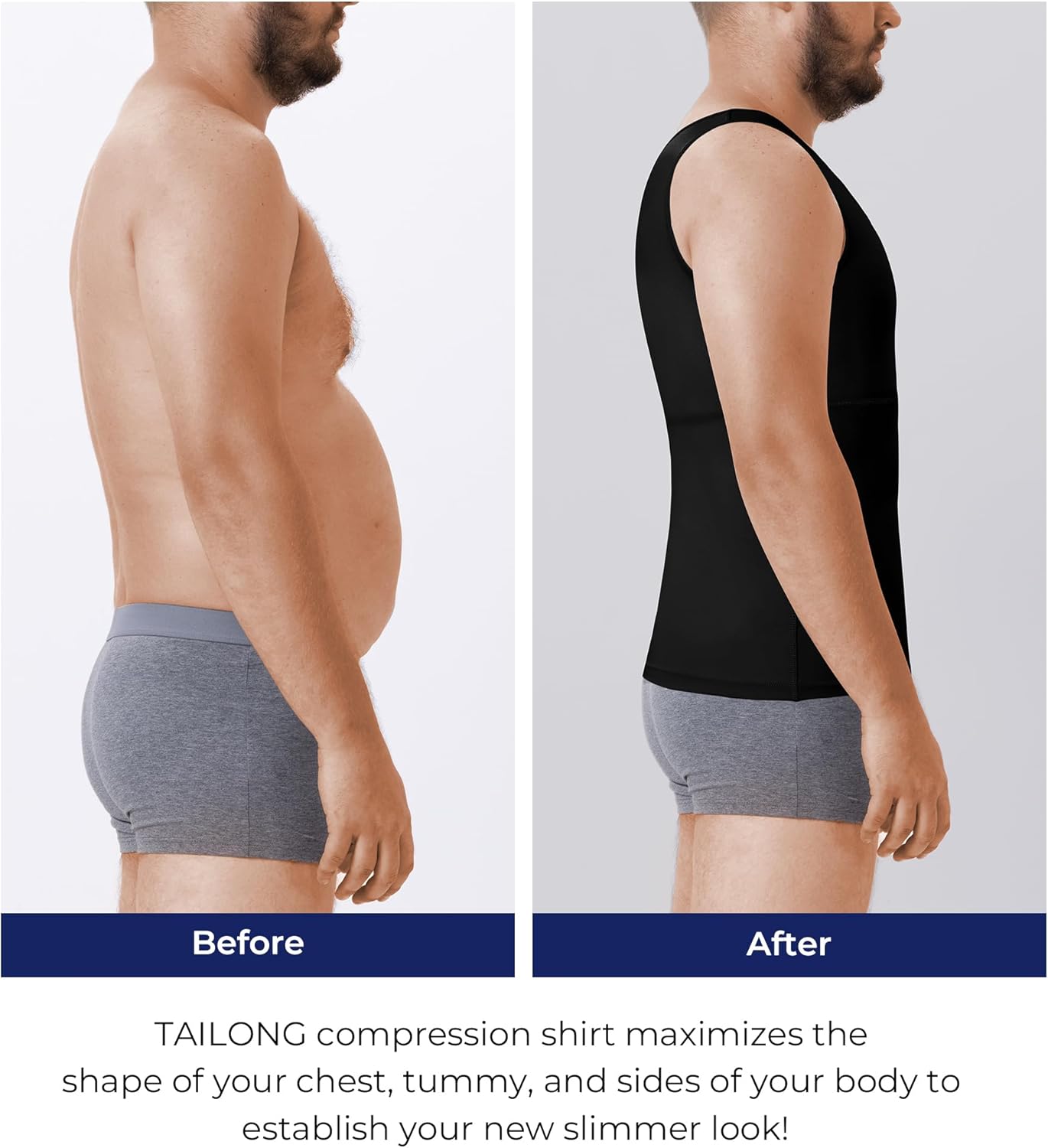 TAILONG Compression Shirts for Men Slimming Body Shaper Vest Tank Top Undershirt Tummy Control Shapewear - Image 5