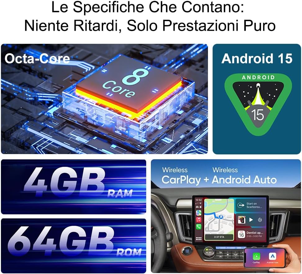 ASURE Wireless Carplay Android Auto Receiver for Toyota Rav4 XA40 2013-2018,13.1 inch 8Core 4GB+64GB Android Car Stereo Radio,GPS Navigation Unit,1980x1200 Dash Touchscreen Multimedia Video Player