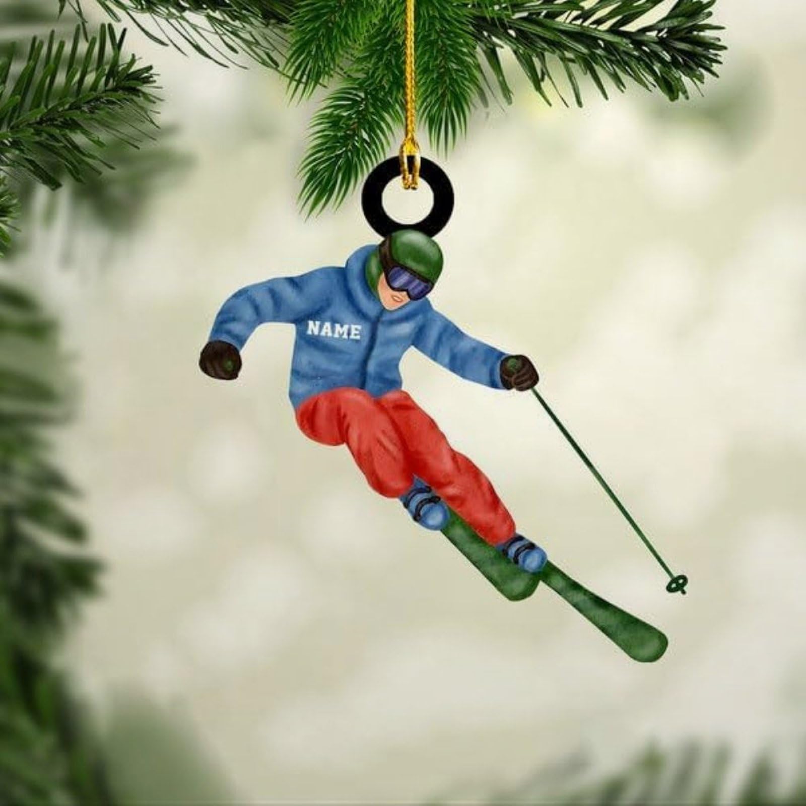 Luckluccy Style Personalized Skiing Acrylic Ornament,Skier Gift For Xmas 2025,Snow Skiing Ornament,Snowboard Christmas Tree,Winter Sports(Ski 3)