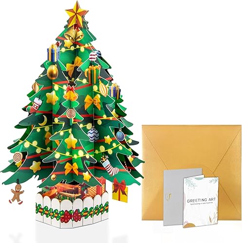 GREETING ART 3D Christmas Tree Pop Up Card, Pop Up Christmas Card, Forever Flowe