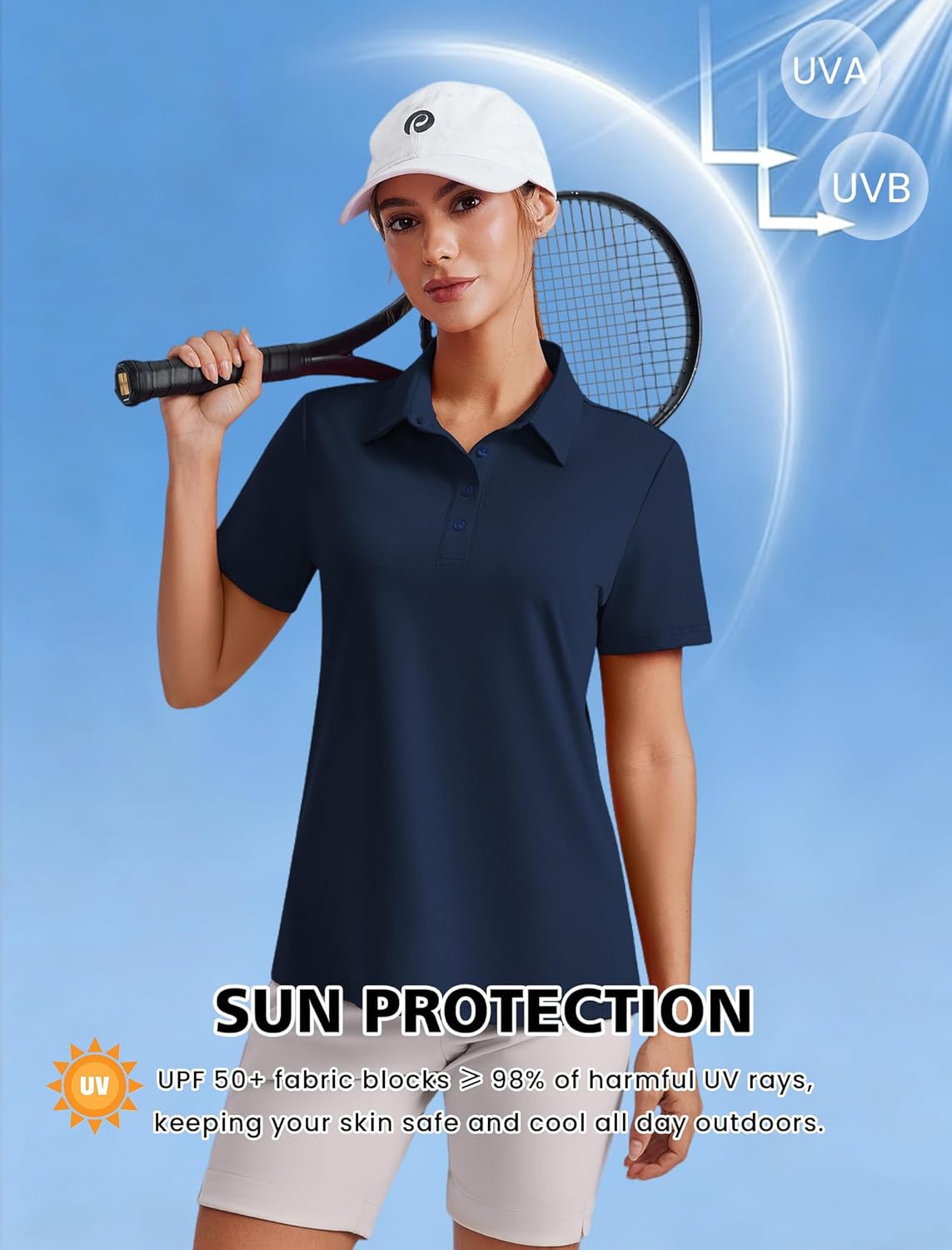 PINSPARK Womens 4 Buttons Golf Polo Shirts UPF 50+ Quick Dry Athletic Tennis Tops Collared Pickleball T Shirt - Image 4