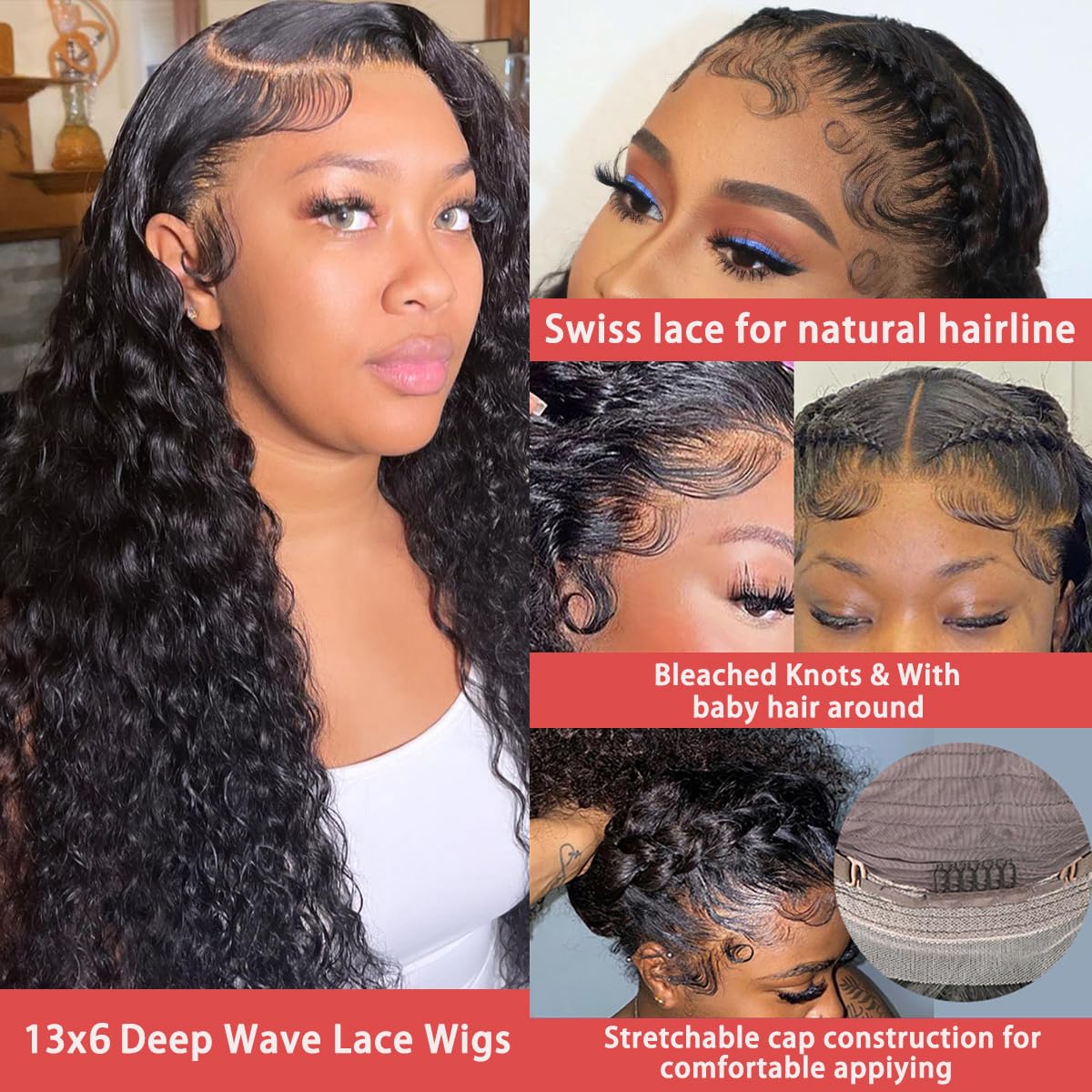 Deep Wave Lace Front Wigs Human Hair Pre Plucked 180% Density 13x6 HD Lace Frontal Wigs with Baby Hair Deep Curly Wet and Wavy Glueless Wigs for Women (26 Inch)