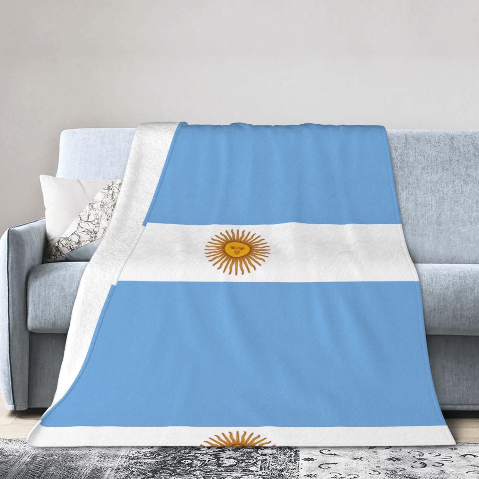 Argentine Flag 60"x50" Fleece Blanket, Full Size, Super Soft, Suitable for Bed, Sofa, Camping, All Seasons