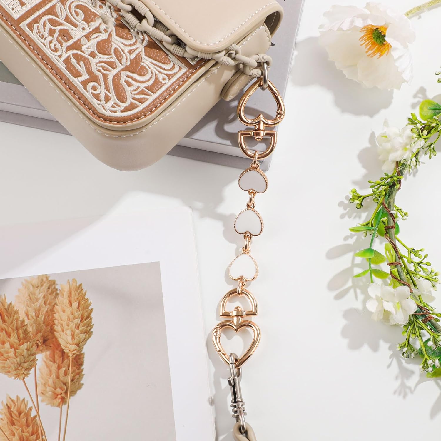 2pcs Bag Extender Chains, Cute Heart Purse Strap Extender Exquisite Bag Charm Wallet Extender Chain Purse Chain Strap Replacement for Handbags Purses (White, Pink) - Image 5