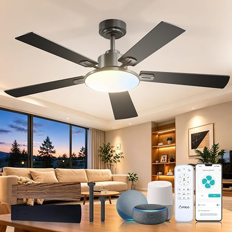 Amico 52 Inch Smart Ceiling Fan with Lights, Black