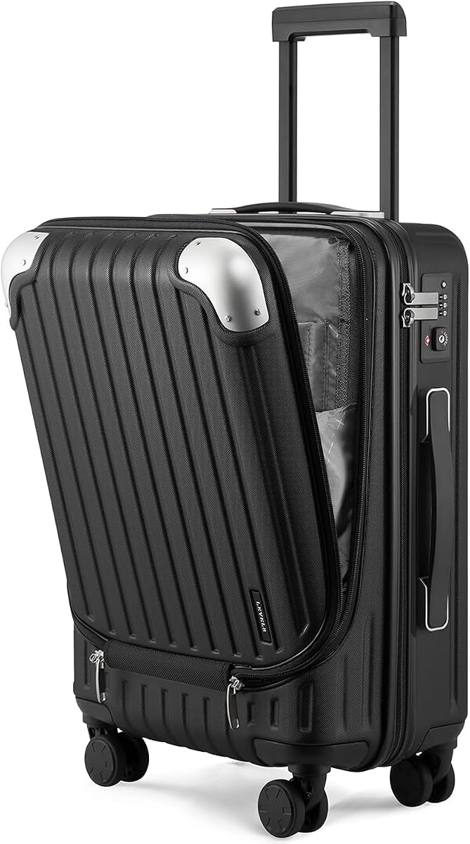 Grace Carry on Luggage, 20 Inch Hard Shell Suitcases with Spinner Wheels, Abs+Pc Hard Case Luggages with Tsa Lock, Black