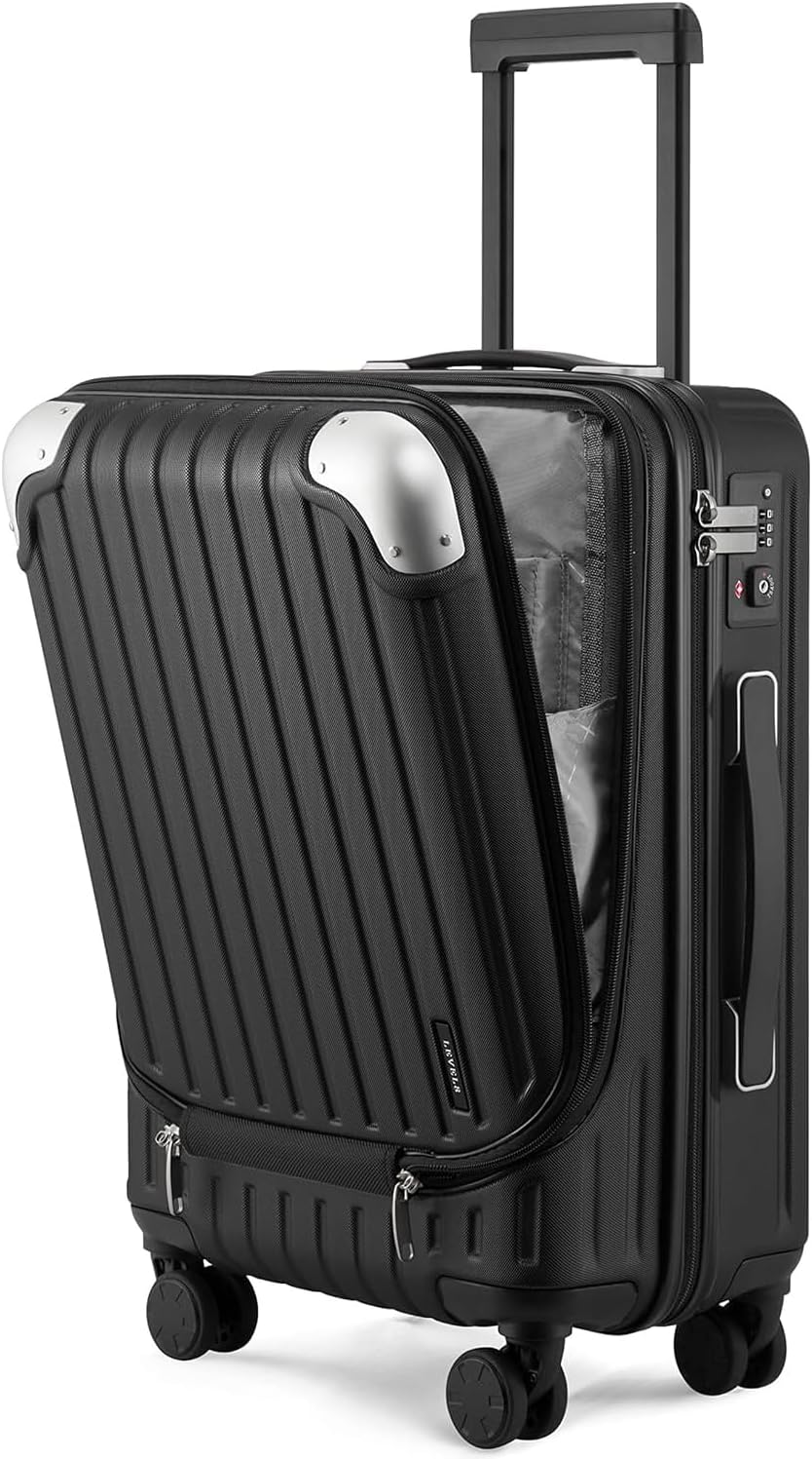 Lightweight Hard Case Shell ABS+PC Luggage with 4 Spinner Wheels and TSA Lock, 20 Inch Hand Luggage Cabin Suitcase Hardcase Suitcase and Trolley, 55CM, Zwart, 37x24x55.5CM, 36L, Zwart,