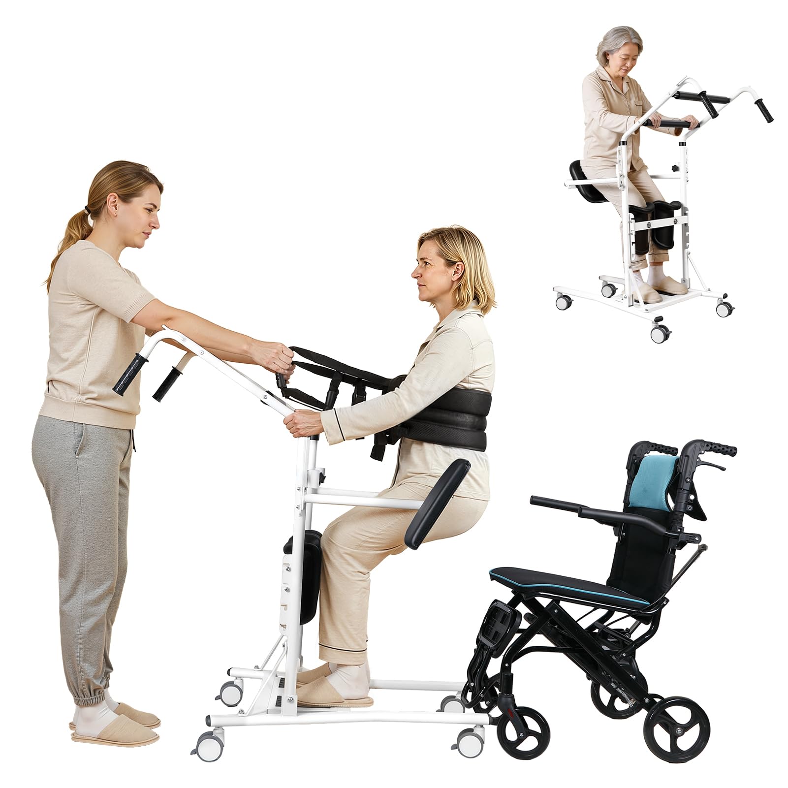 Transferständer Assist Lift, Mobilitätstransferhilfe für die häusliche Pflege zu Hause, Stahlrahmen, 100 kg Kapazität, Schaumstoffgepolsterte Schienbeinstützen und 4 feststellbare Lenkrollen, für Bett