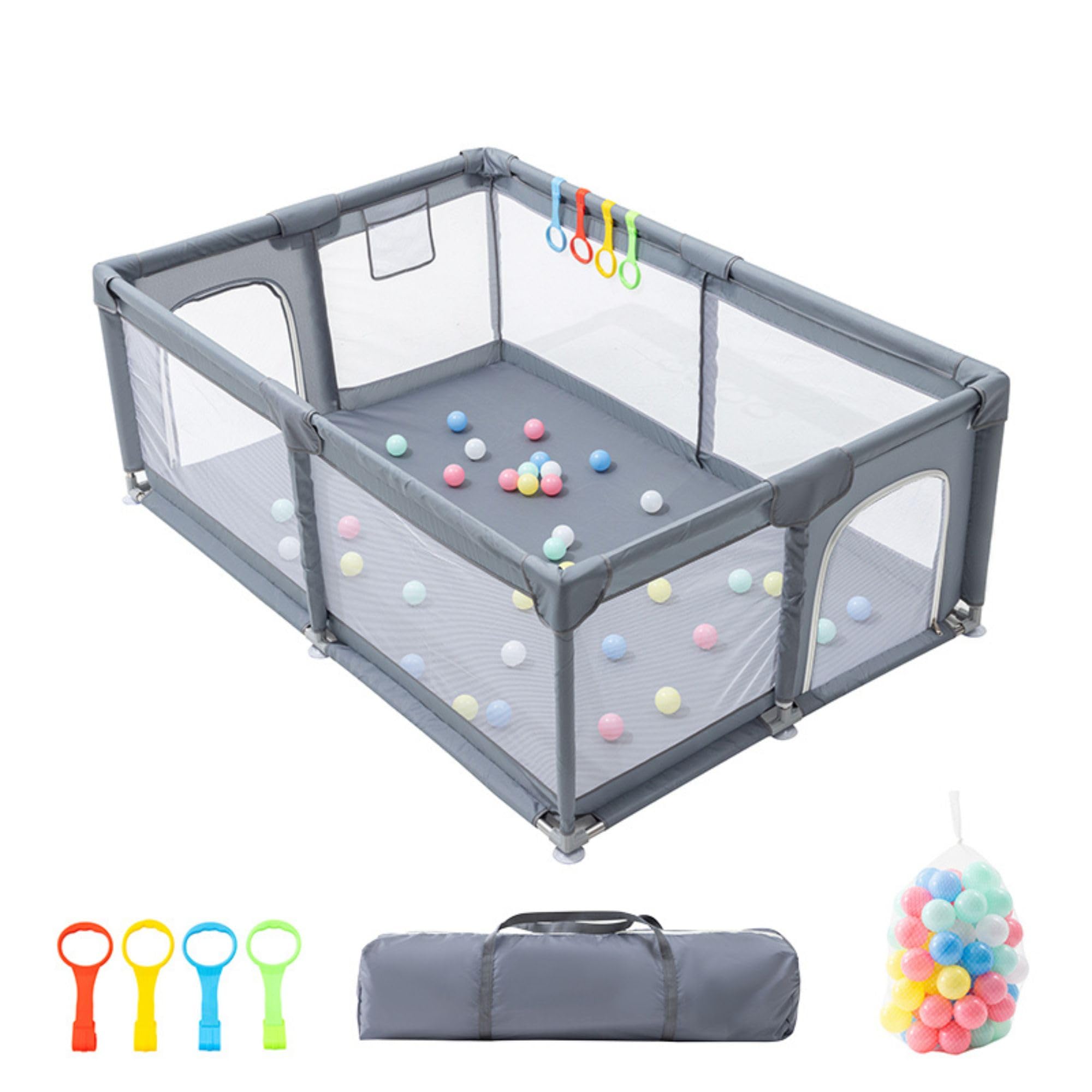 GLOKID Parc Bébé,120x180cm, modulable, grand parc pour enfant en bas âge, Balle marine sac de rangement, crochet, pour la maison (120x180cm)