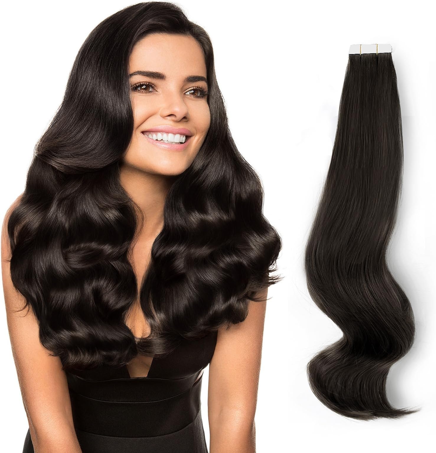 Semi-permanent Tape Attached Real Remi Remy Tape in Hair Extensions Human Hair 50g 20pcs Invisible Seamless Reusable Skin Weft Off Black Color 1B 22 Inch