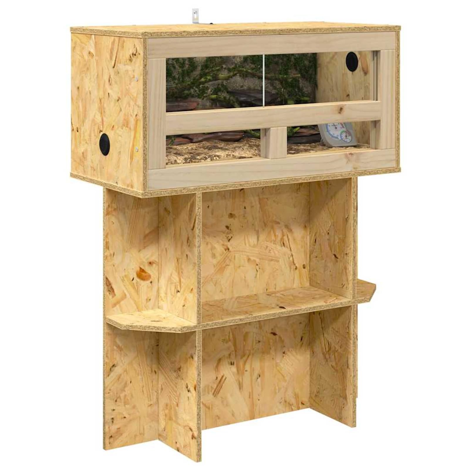 Terrario OSB per Rettili e Anfibi, 50x50x100 cm, con Termometro, Finitura Opaca Marrone, Spazioso e Durevole, per Uso Interno, Assemblaggio Richiesto