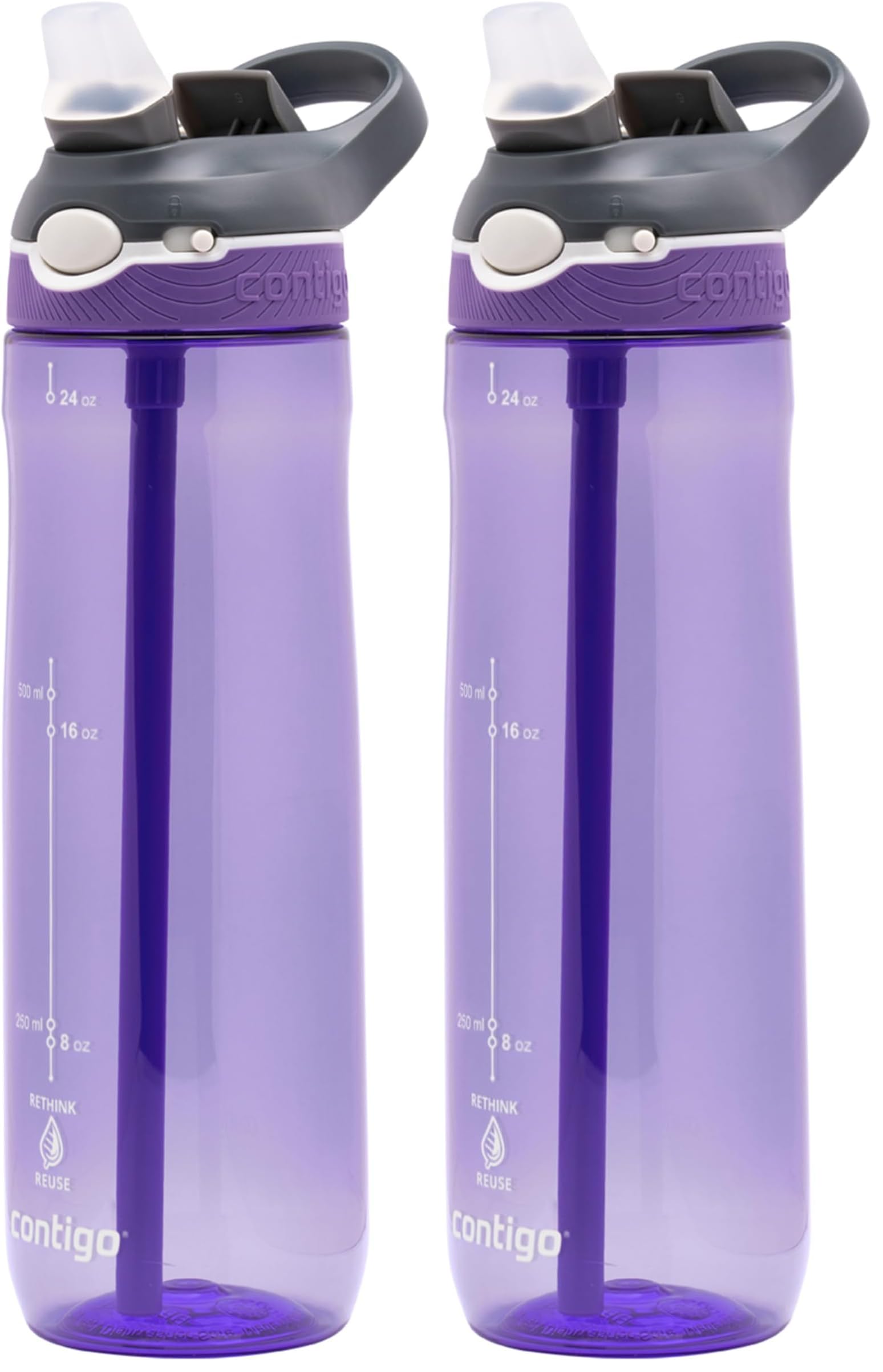 Contigo Ashland Botella de Agua con Pajita Abatible Reutilizable | 720 ml (Paquete de 2)