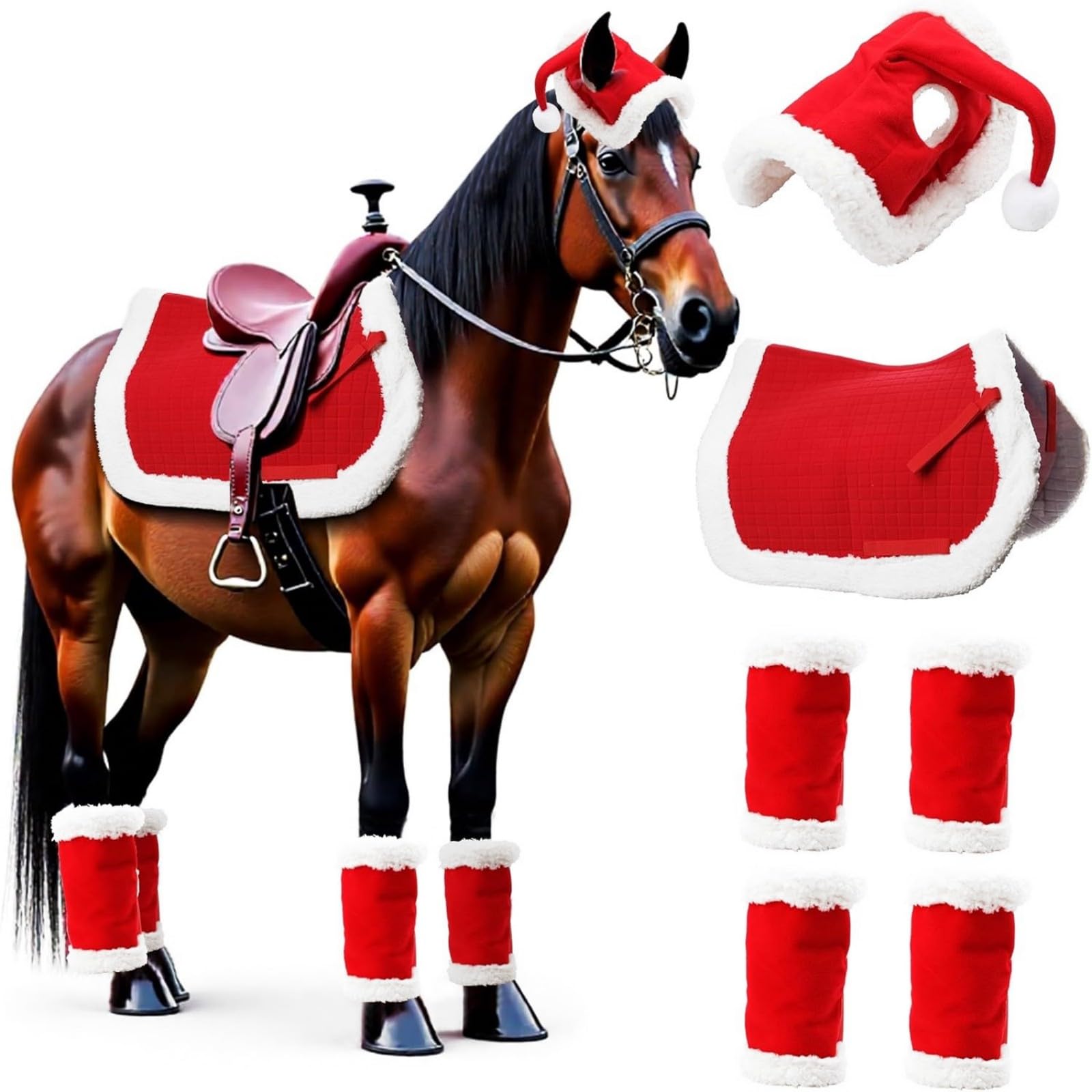 Festives - Vendas para caballos de alta calidad, cómodas para entrenamiento largo y celebración de Navidad, accesorios de equitación de Navidad