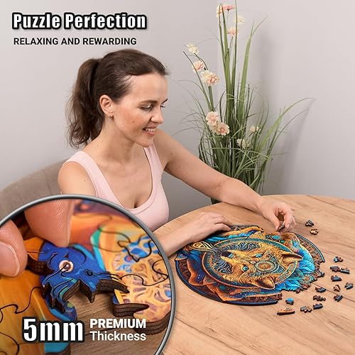 Miniatura 2 de LEOGOR Rompecabezas grande de madera para adultos  Lobo  (350 piezas, 15 x 14.8 pulgadas)  Mandala redondo inspirado en la naturaleza  Coloridas