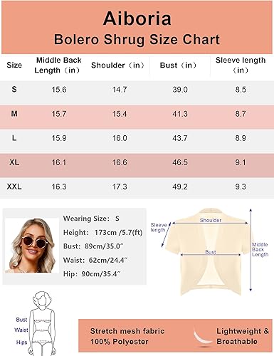 Vista 6 de Aiboria Cárdigan corto de manga corta para mujer, con malla frontal abierta