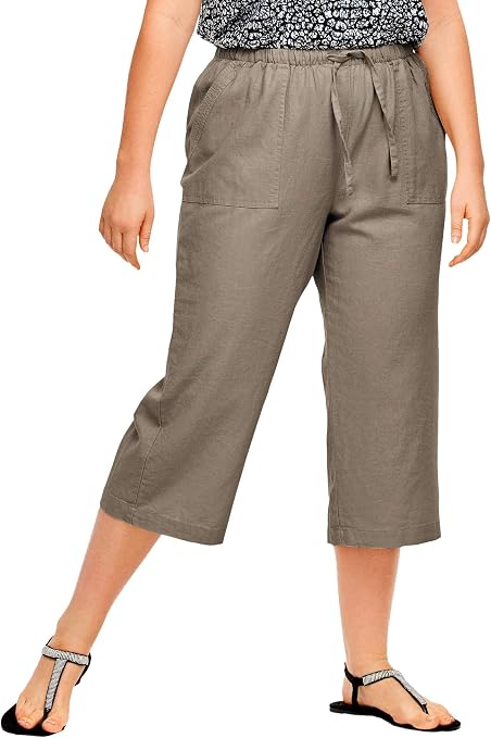 Linen Blend Drawstring Capris Pants 