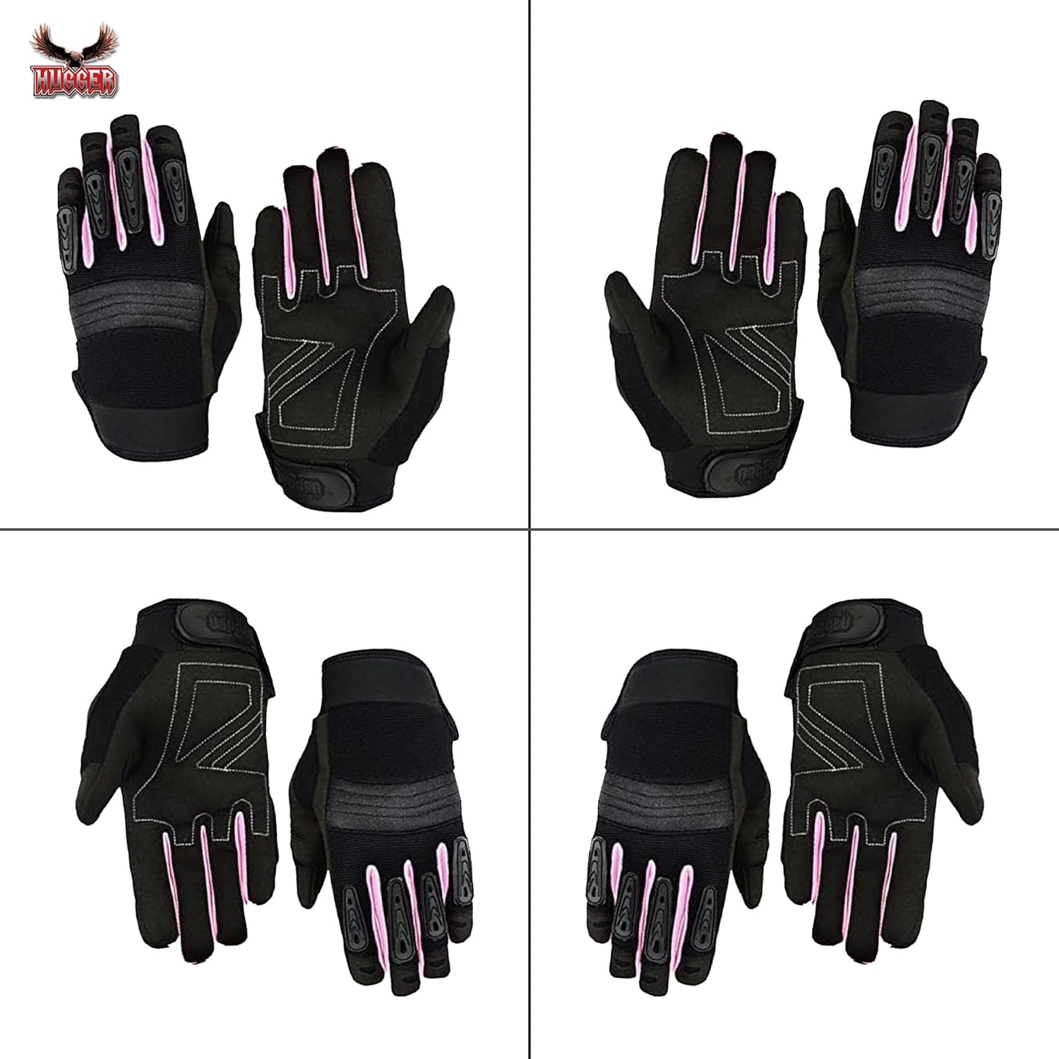 Hugger Women's Touchscreen Full Finger Motorcycle Gloves w/Reinforced Palms for Riding, Cycling, Climbing, Work, Sports