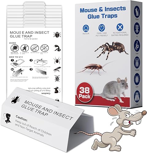 Tablas de pegamento para ratones e insectos, 38 unidades, trampas adhesivas para ratones para interiores para el hogar, bandeja adhesiva para