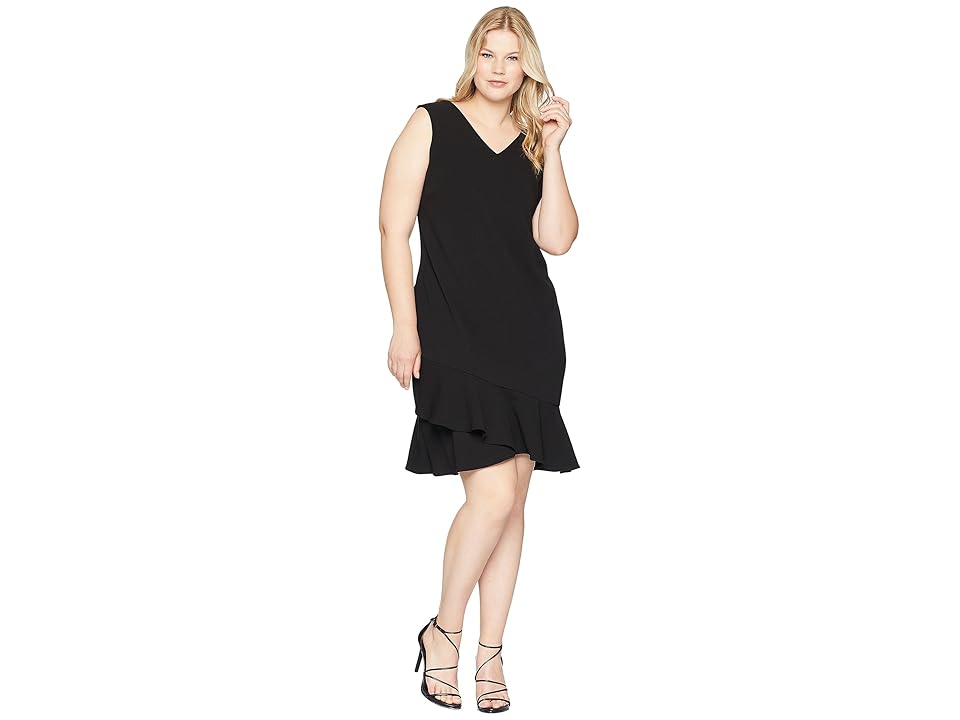 

Calvin Klein Plus Plus Size V-Neck Ruffle Hem Dress (Black) Women's Dress