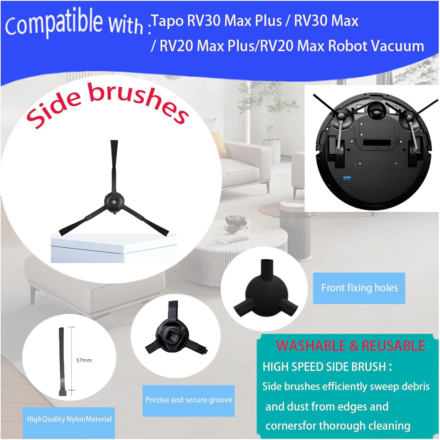 Accessories Kits for Tapo RV30 Max Plus / RV30 Max / RV20 Max Plus/RV20 Max Robot Vacuum,Parts Include 2 Main Brushes 4 Side Brushes 3 Mop Pads 3 Filters 3 Dust Bags Attachments