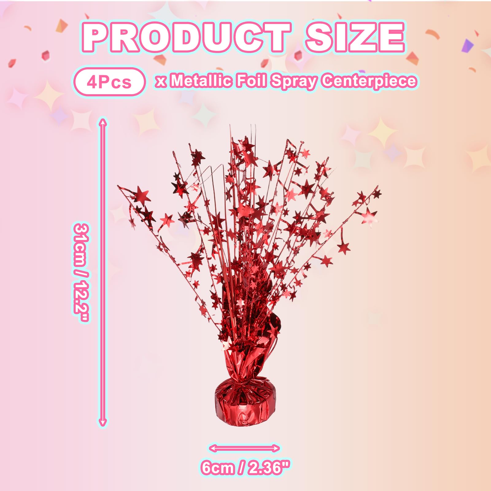 QUARKZMAN 4Pcs Centrotavola Spray In Foglia Metallo, Stella Da cm Decorazione Per Tavolo Per Natale Matrimoni Completi Feste Lauree Celebrazioni Capodanno Rosso.