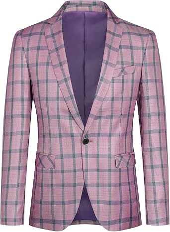 Boyland Mens Casual Suit Blazer Jackets Lightweight One Button Sport Coats Plaid Blazer