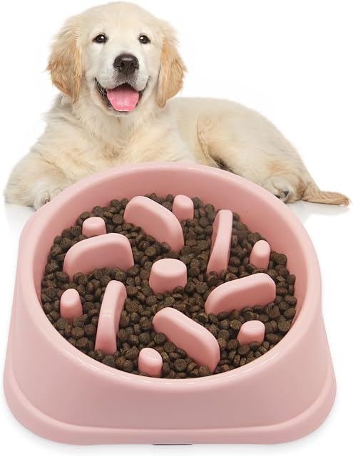 Suhaco Slow Feeder Dog Bowls Dog Food Bowl Slow Feeder Prevent Choking & Overeating, Non Slip Dog Slow Eating Bowl for Small & Medium Dogs Puzzle Pet Feeding Bowls (Pink)