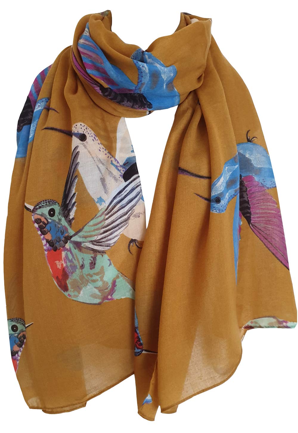 Glamlondon Women's Mustard Birds Scarf Festive Happy Fashion Gift (Mustard)