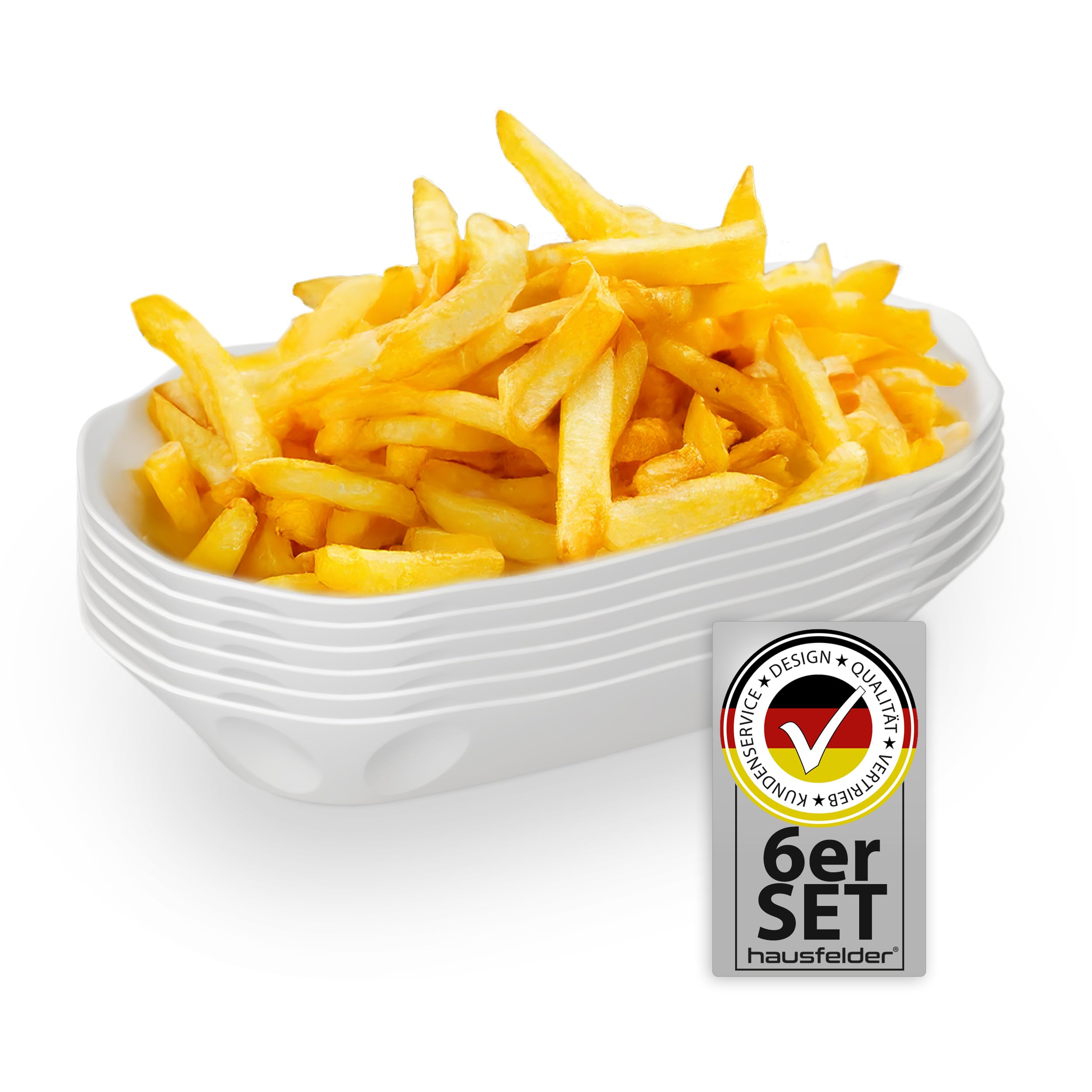 Hausfelder Set di 6 ciotole per patatine fritte e salumi di curry riutilizzabili in plastica bianca (set da 6 pezzi)