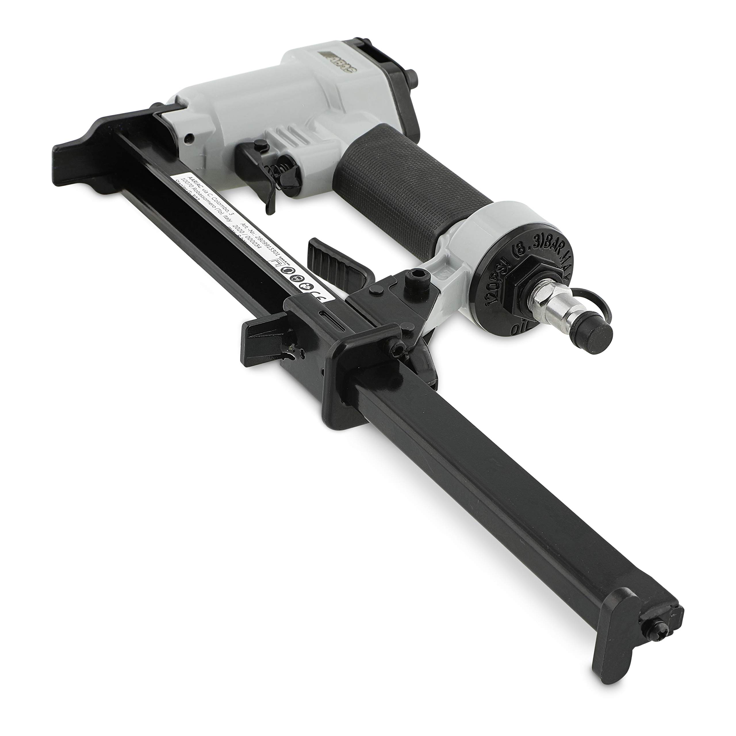 ABAC Cucitrice Pneumatica G-302 - Valigetta in plastica con accessori (chiave esagonale 3 e 4 mm + bottiglia d'olio vuota) - Fino a 100 punti - Lunghezza punti: 6-16 mm