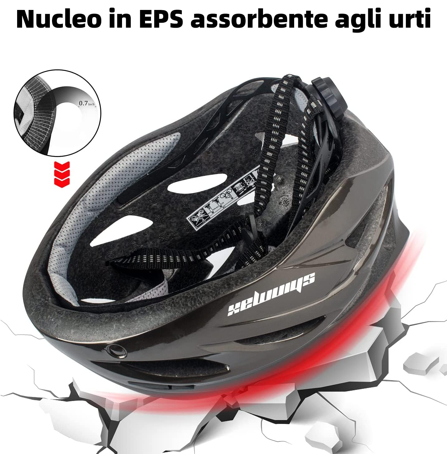 Shinmax Casco Bici Uomo Donna con Luce di LED Casco MTB con Visiera Magnetica Staccabile Shield Caschi Bici Leggero Casco da Bicicletta Unisex Adulto Caschetto Bici Ciclismo Regolabile 56-62cm