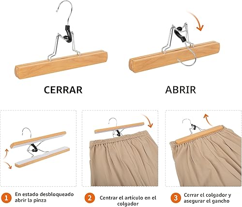 Miniatura 2 de Yaxa Basics Perchas de madera resistentes para pantalones, natural, paquete de 10