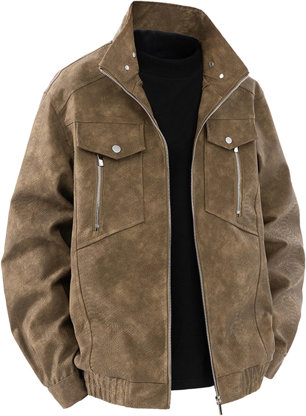 Mens Fashion Faux Leather Jackets Classic Vintage Coats With Pocket Trendy Outfits, M-3XL